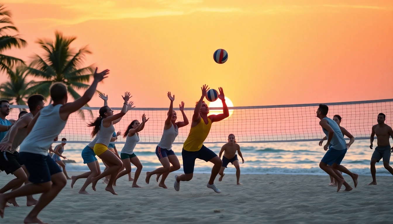 Auf https://thebeachvolleyballcamps.com/ beach volleyball Spieler tauchen in das Spiel ein.