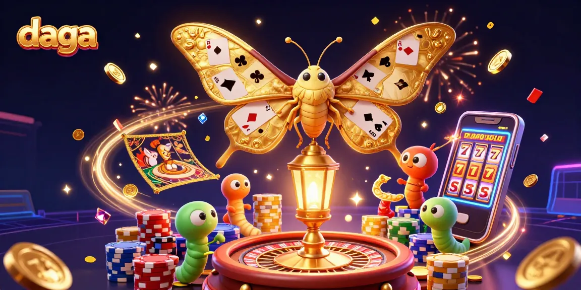 Daga's vibrant casino scene showcases a majestic moth and golden gaming elements for thrilling play.