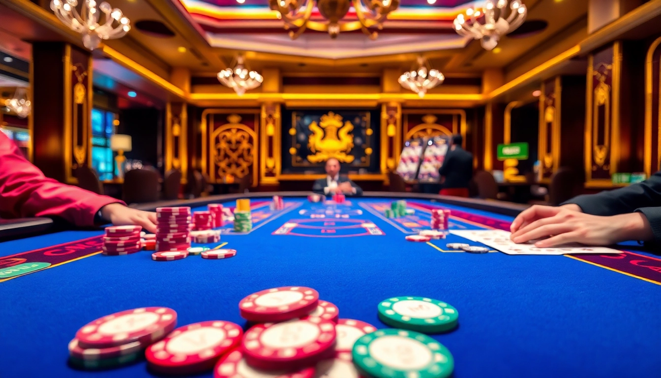 Set of colorful chips and cards on a gaming table showcasing betmatch in an exciting casino environment.