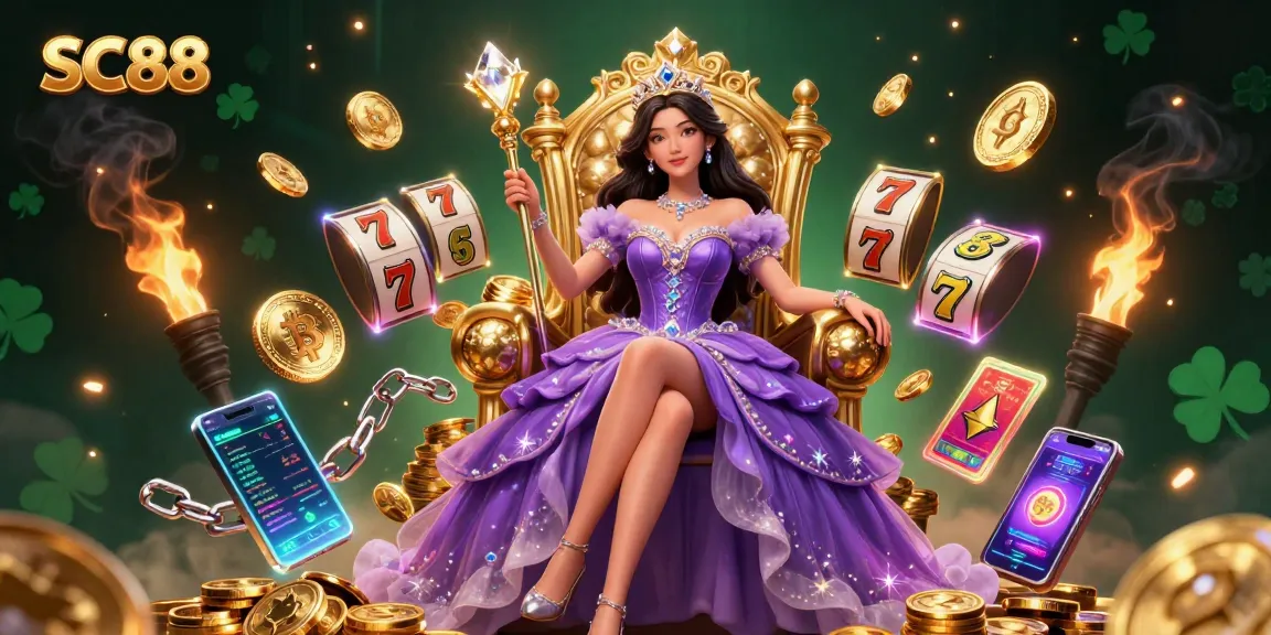 Engage with the SC88 slots action in this vibrant 3D illustration of a regal character amidst casino elements.