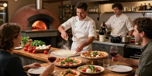 Chef preparing authentic pizza and antipasti at Pizzeria Madera, showcasing pg soft culinary excellence.