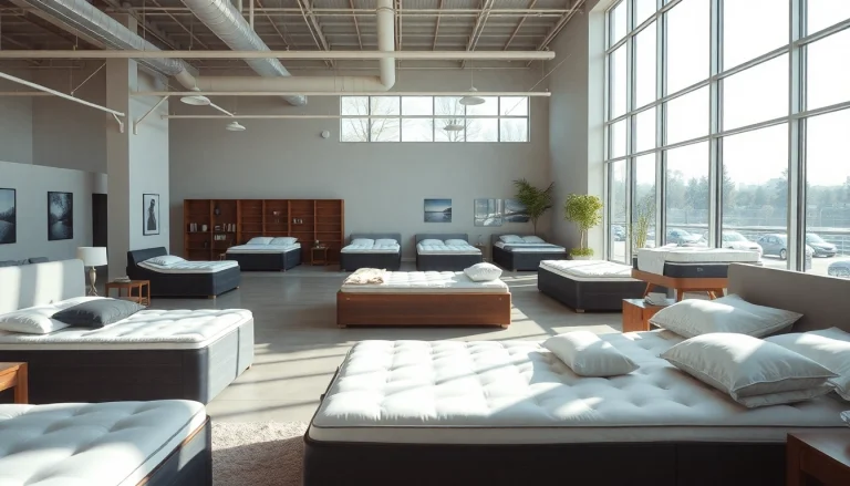 Wasserbett kaufen in einem eleganten Showroom mit verschiedenen Modellen und stilvollen Elementen.