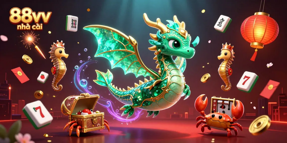 Engage in thrilling gaming adventures with 88vv nhà cái's vibrant slot scene, featuring a dazzling sea dragon.