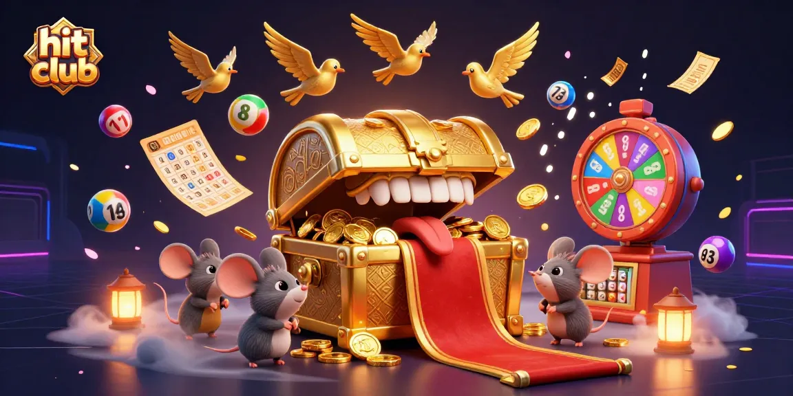 Engage in thrilling gaming with hit club; dynamic scene of treasures and prizes awaits!