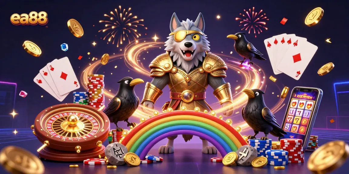 Experience thrilling adventures with ea88 as Odin and his ravens guide you through a vibrant casino.