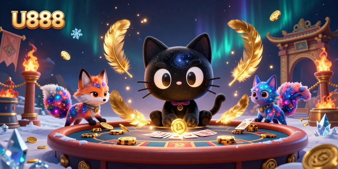 Engage in thrilling gameplay at U888's cosmic casino with captivating characters and vibrant gaming elements.