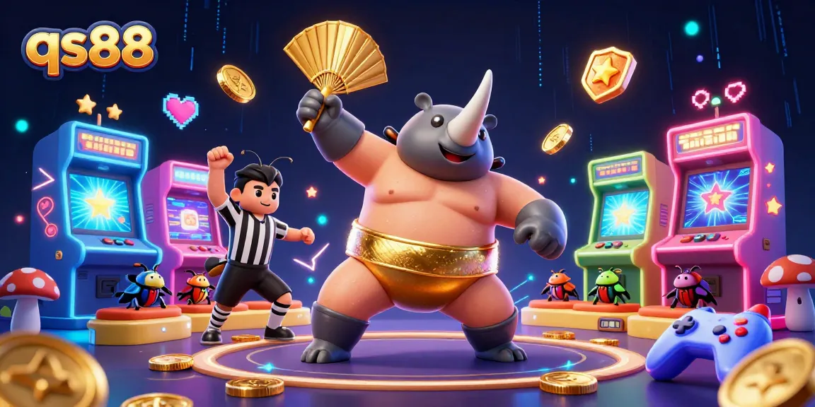 Experience the excitement of qs88 with a lively 3D scene featuring unique characters and casino elements.