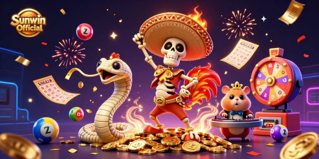 Celebrate wins at Sunwin Official with a vibrant 3D casino scene full of excitement!