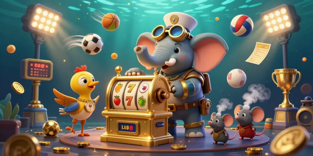 LU88 sparks excitement with a steampunk elephant and slot machine adorned with sports elements.