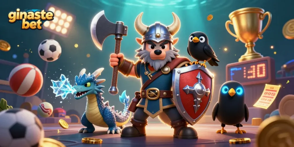 Experience thrilling ginaste bet action with an energetic Viking wolf warrior, fierce dragon, and playful raven.