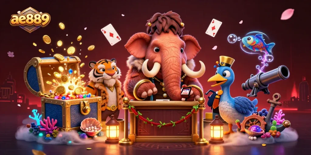 Experience thrilling gaming challenges at ae889 with our vibrant casino scene featuring unique characters.