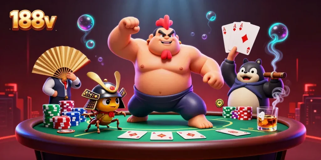 Experience thrilling poker moments at 188v with a powerful sumo rooster and fierce cricket.