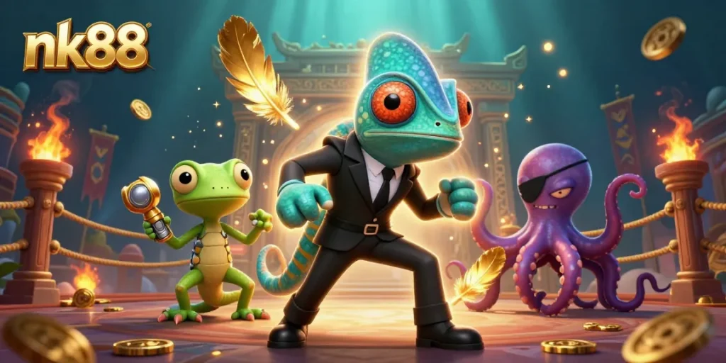 Win big at nk88 with secret agent chameleons and epic gaming elements in a dynamic casino scene.