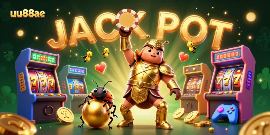 Experience thrilling wins at uu88ae with a victorious beetle celebrating a jackpot in an immersive casino scene.